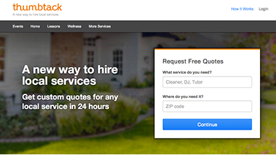 Screen shot of Thumbtack.com home page.