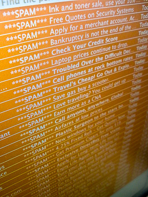 A screen of spam email
