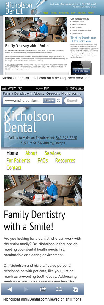 NicholsonFamilyDental.com mobile screenshot