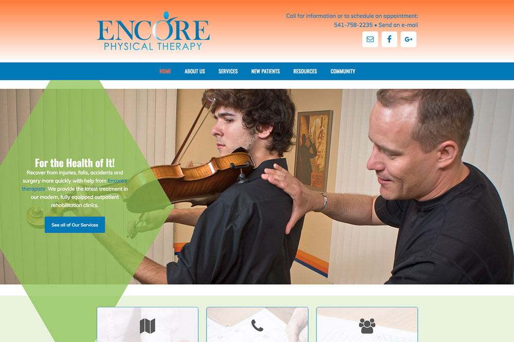 Encore Physical Therapy website in Corvallis, Oregon