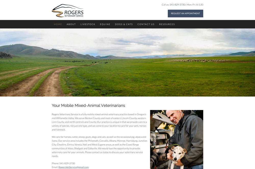 Rogers Mobile Vet Service in Philomath, Oregon website