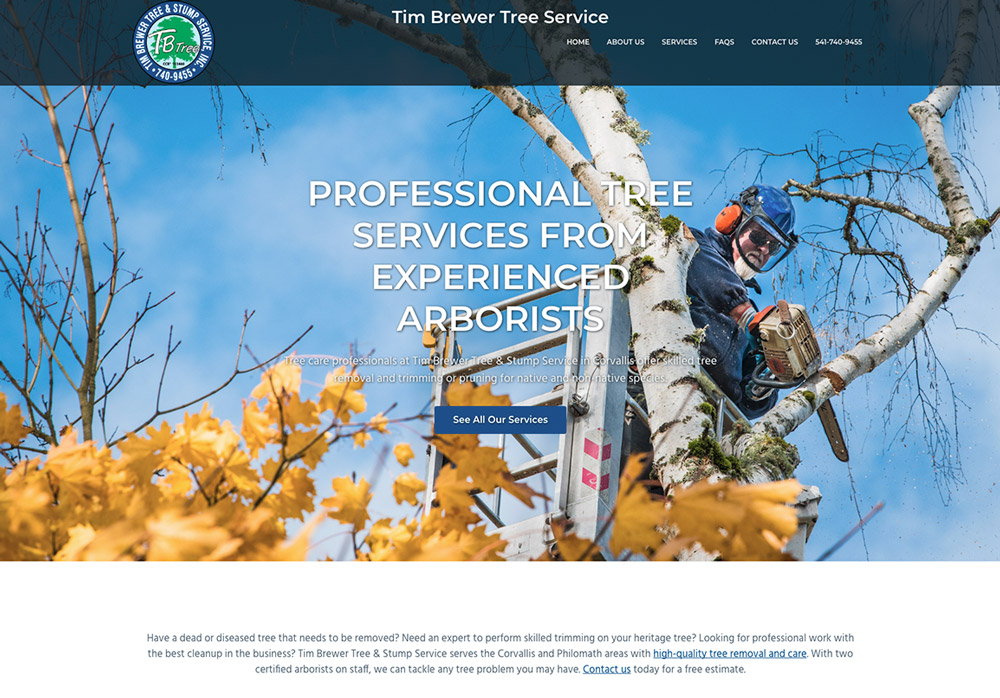 Tim Brewer Tree Service website in Corvallis, Oregon